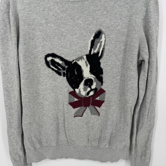 Ted Baker London Grey French Bulldog Bow Knit Crewneck Sweater Women Size 4 - Picture 3 of 7